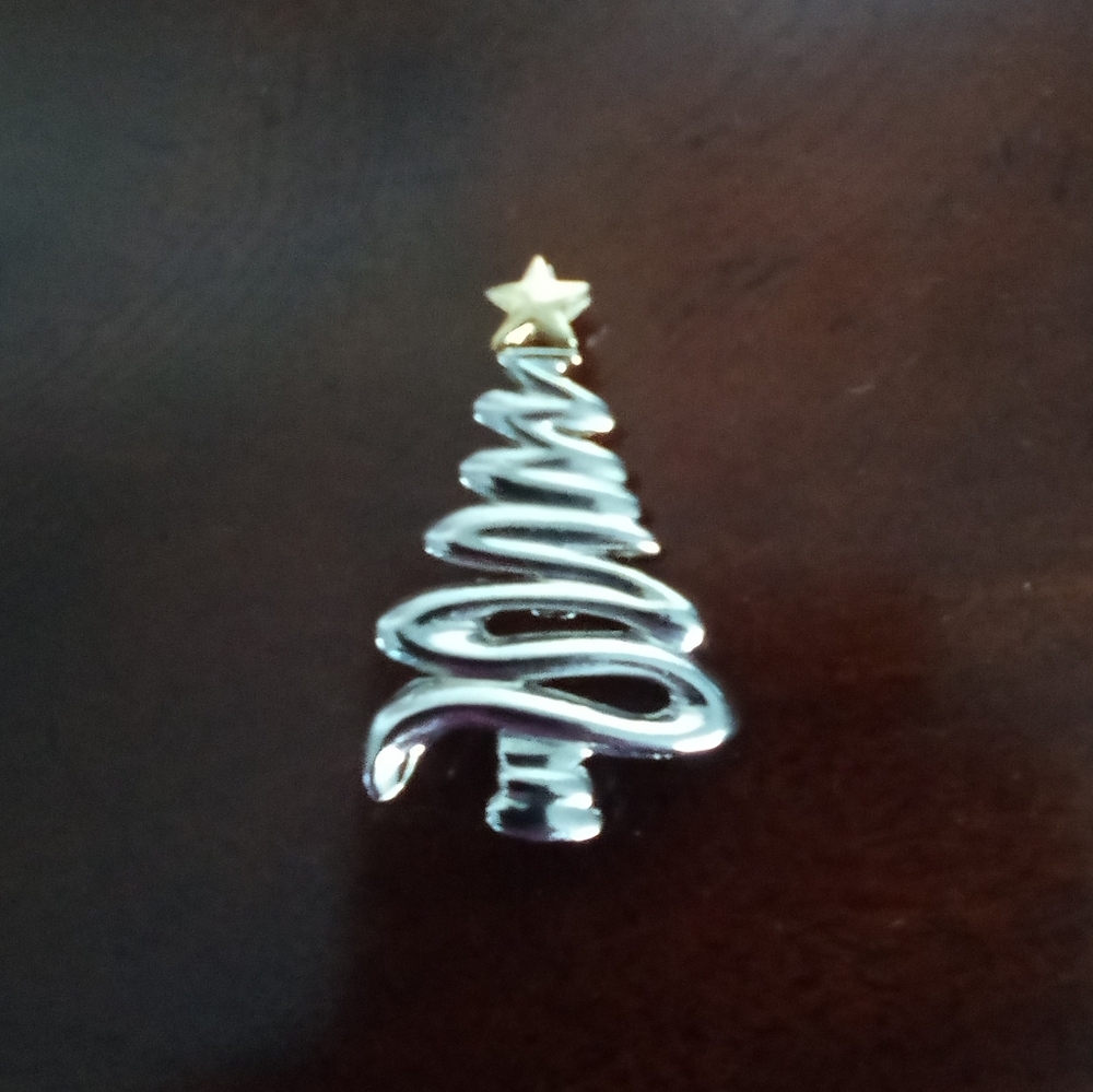 SILVER‎ TONE CHRISTMAS TREE BROOCH WITH GOLD TONE STAR